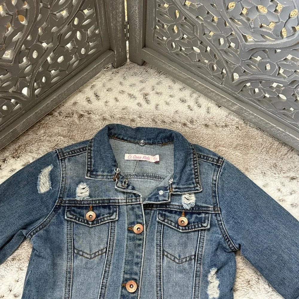 Ci Sono cropped jean jacket girls size 10 distressed denim girlhoodcore school